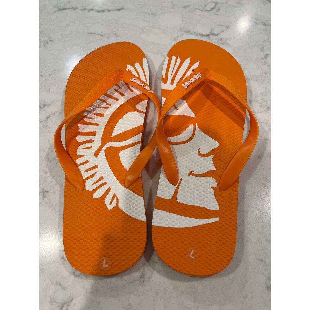 Shock Top‎ Logo Summer Slip-Ons Flip Flops Sandal Sz L (M9/W11) Orange White